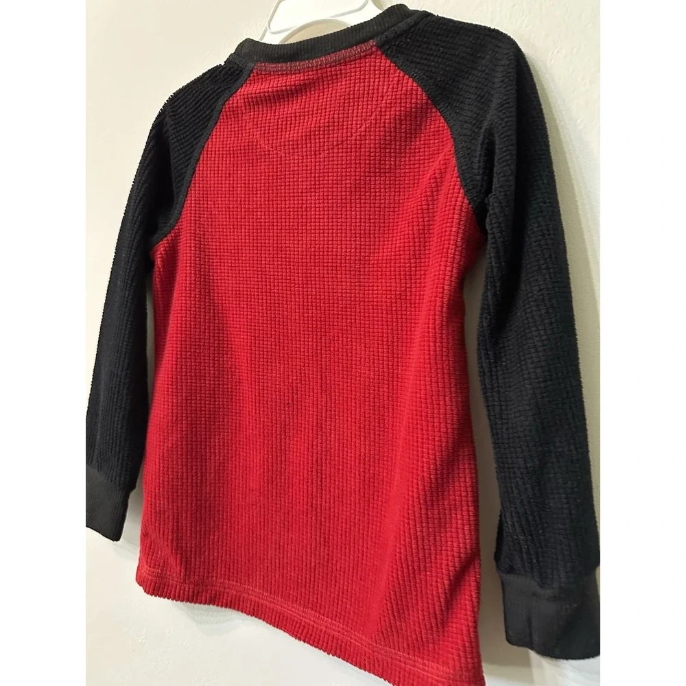 Eddie Bauer Kids Sleep Shirt Sz XXS 3/4 Red Black Thermal Waffle Bear Pajama Top